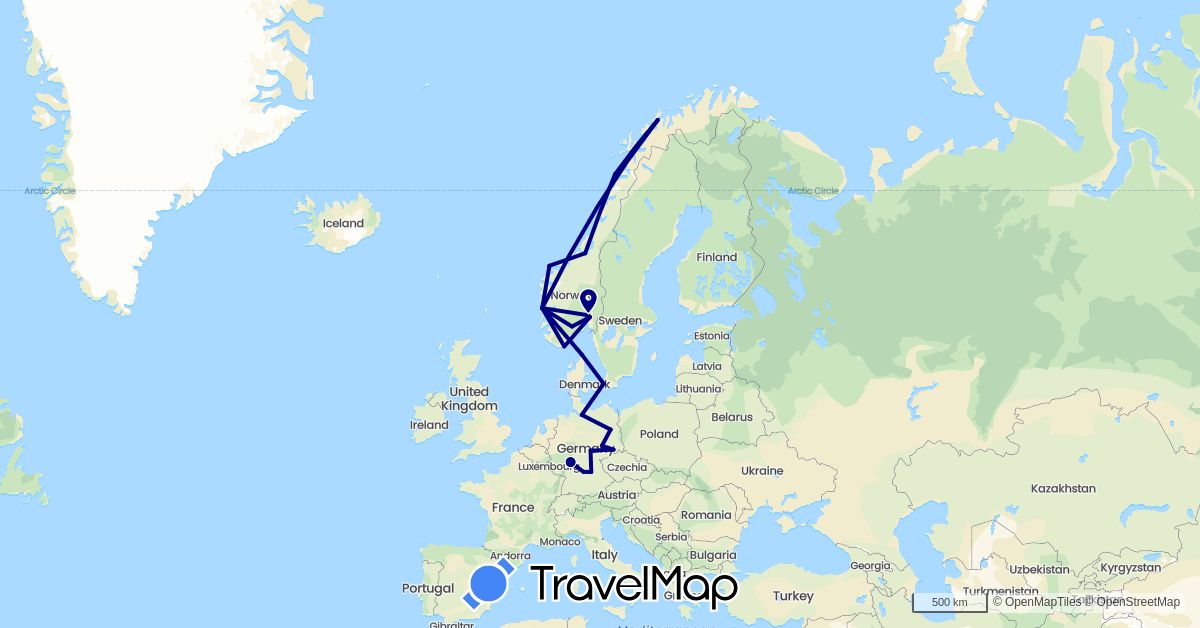 TravelMap itinerary: driving in Germany, Denmark, Norway (Europe)